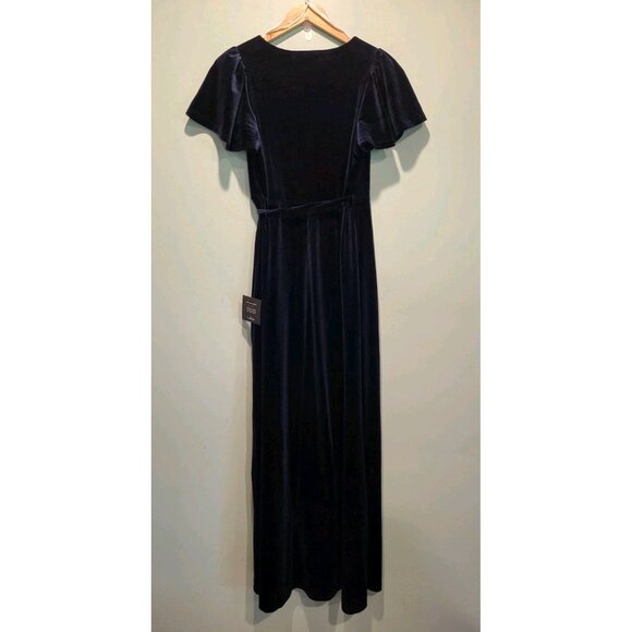New Lulus Navy Blue Velvet Flutter Sleeve Maxi Wrap Dress Formal Bridesmaid Sz S - Picture 5 of 8